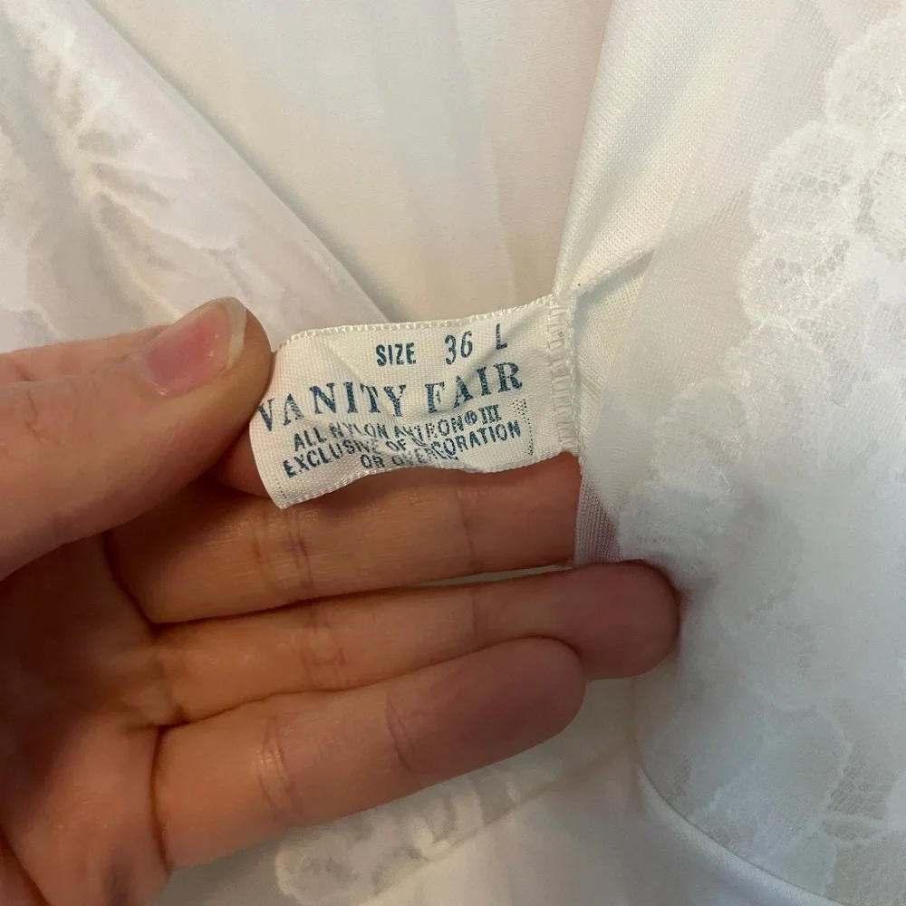 VANITY FAIR Vintage 1960s White Floral Lace Slip Dress Size L - Picture 3 of 8